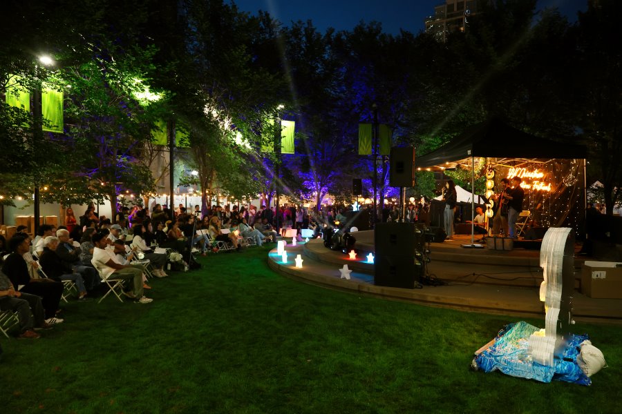 Kids in costumes walking around an event