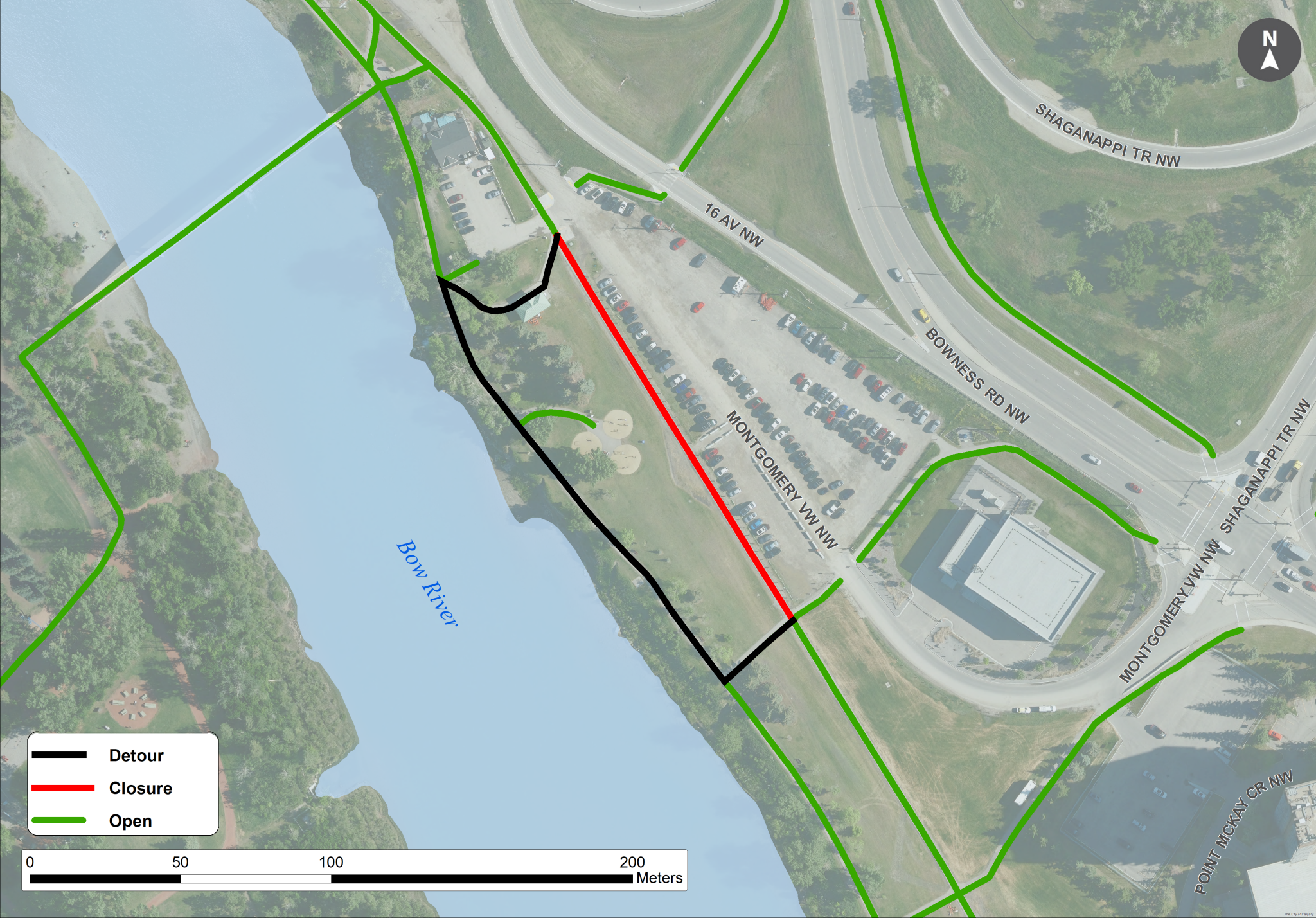 Bow River Pathway closure near the Edworthy North parking lot