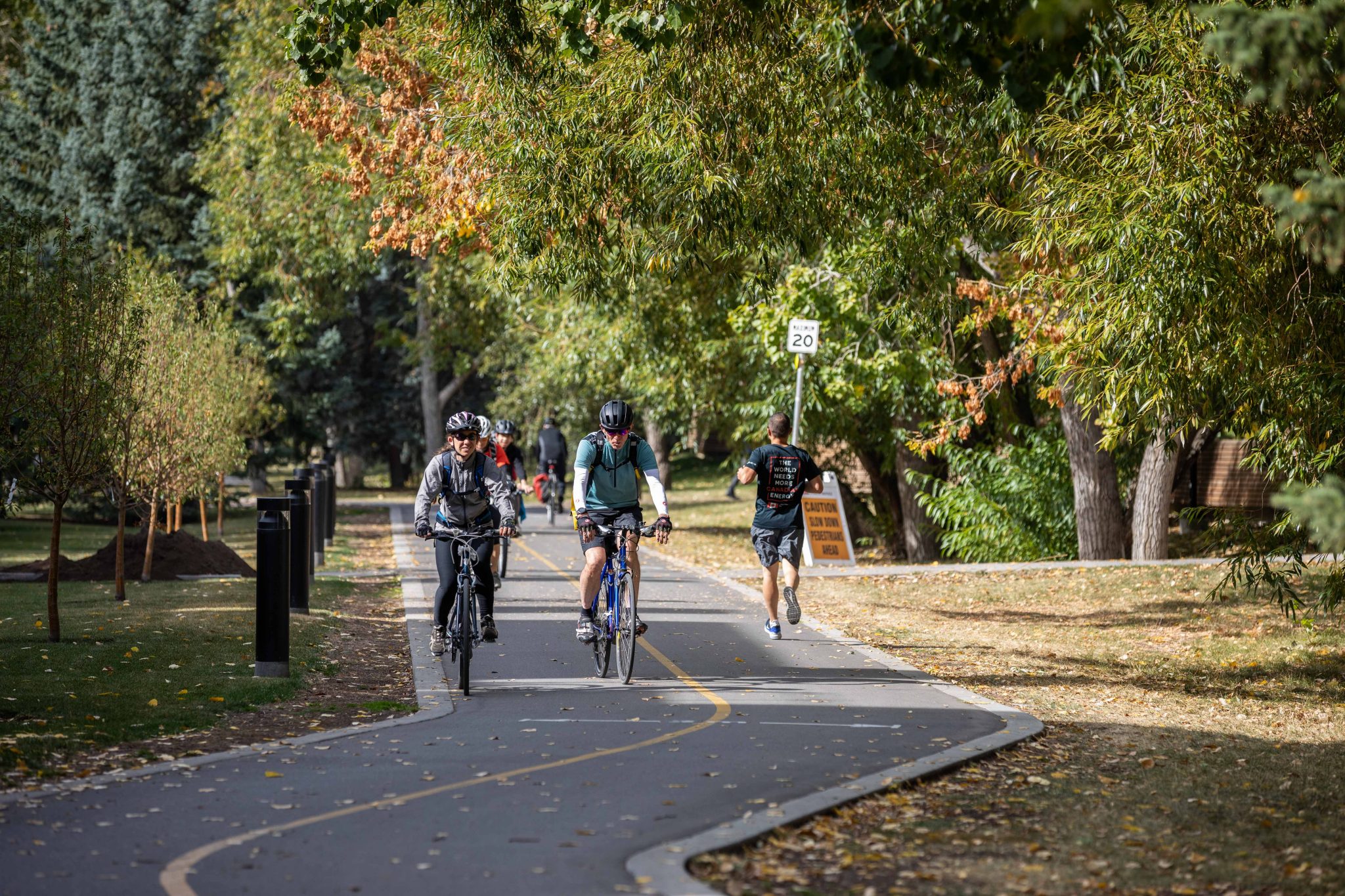 Bikers and runners sharing the path