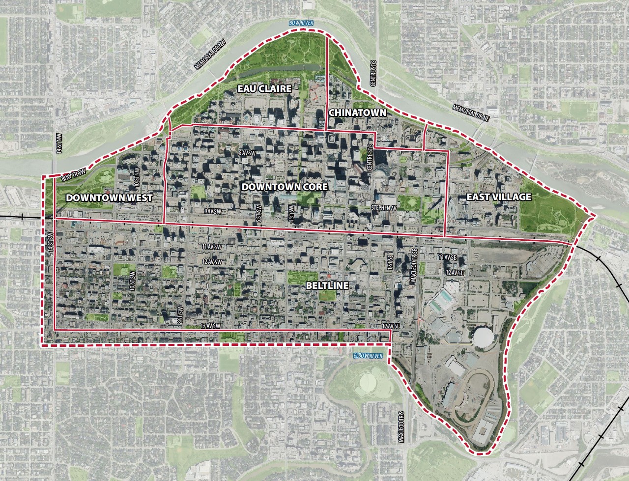 Greater Downtown map with area boundary