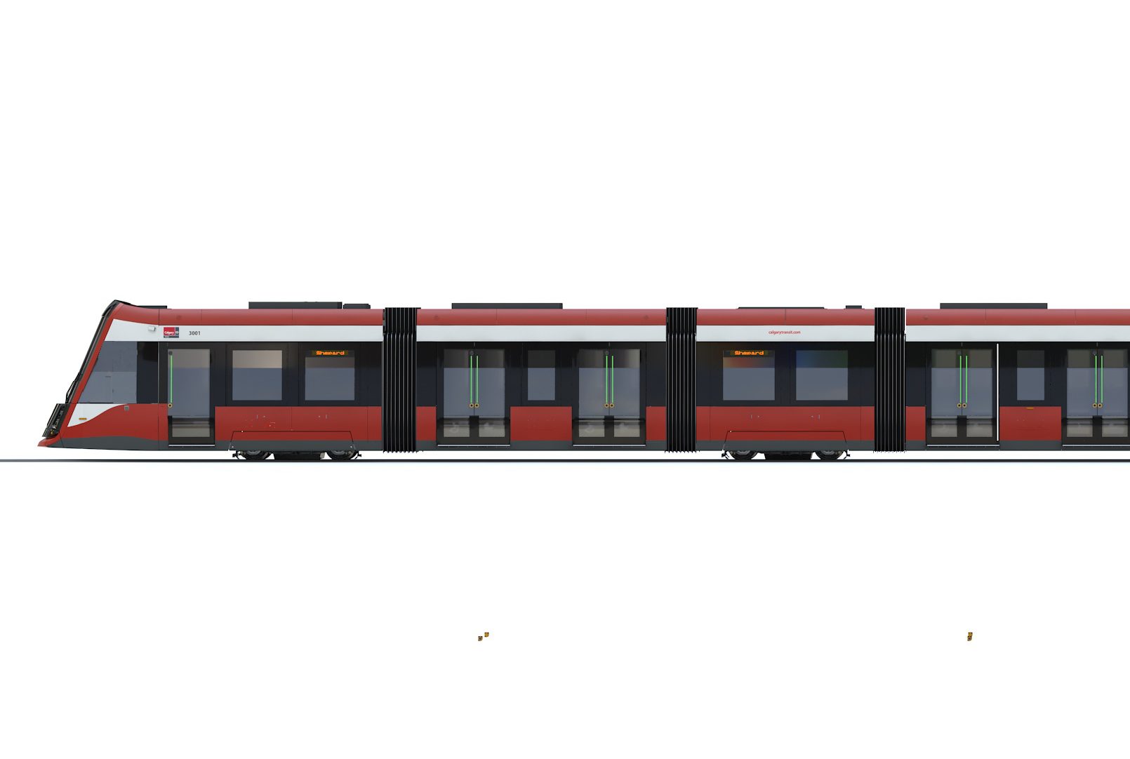 Long side view of the 2-car train for Green Line.