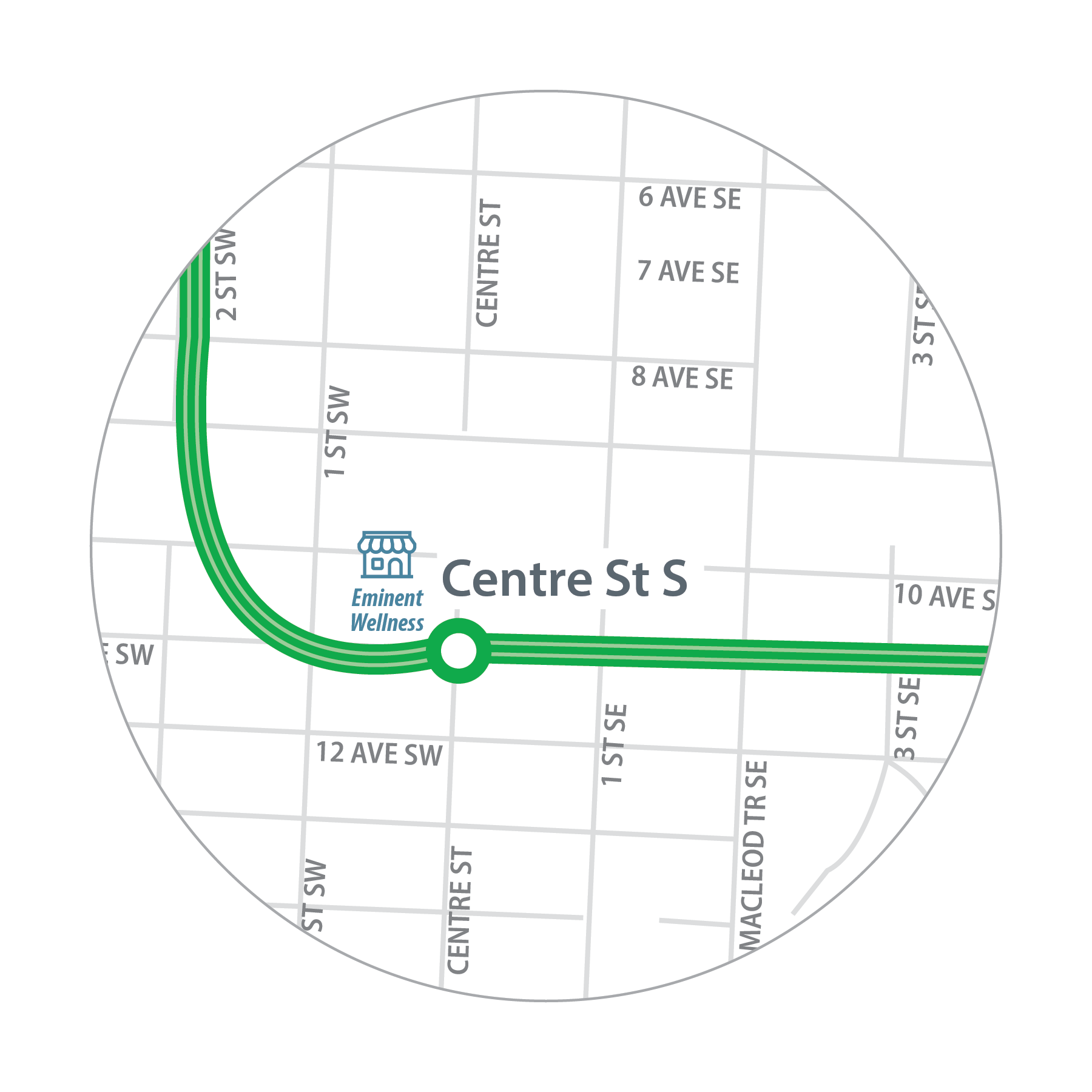 Map of Eminent Wellness location in relation to Centre Street S. Station.