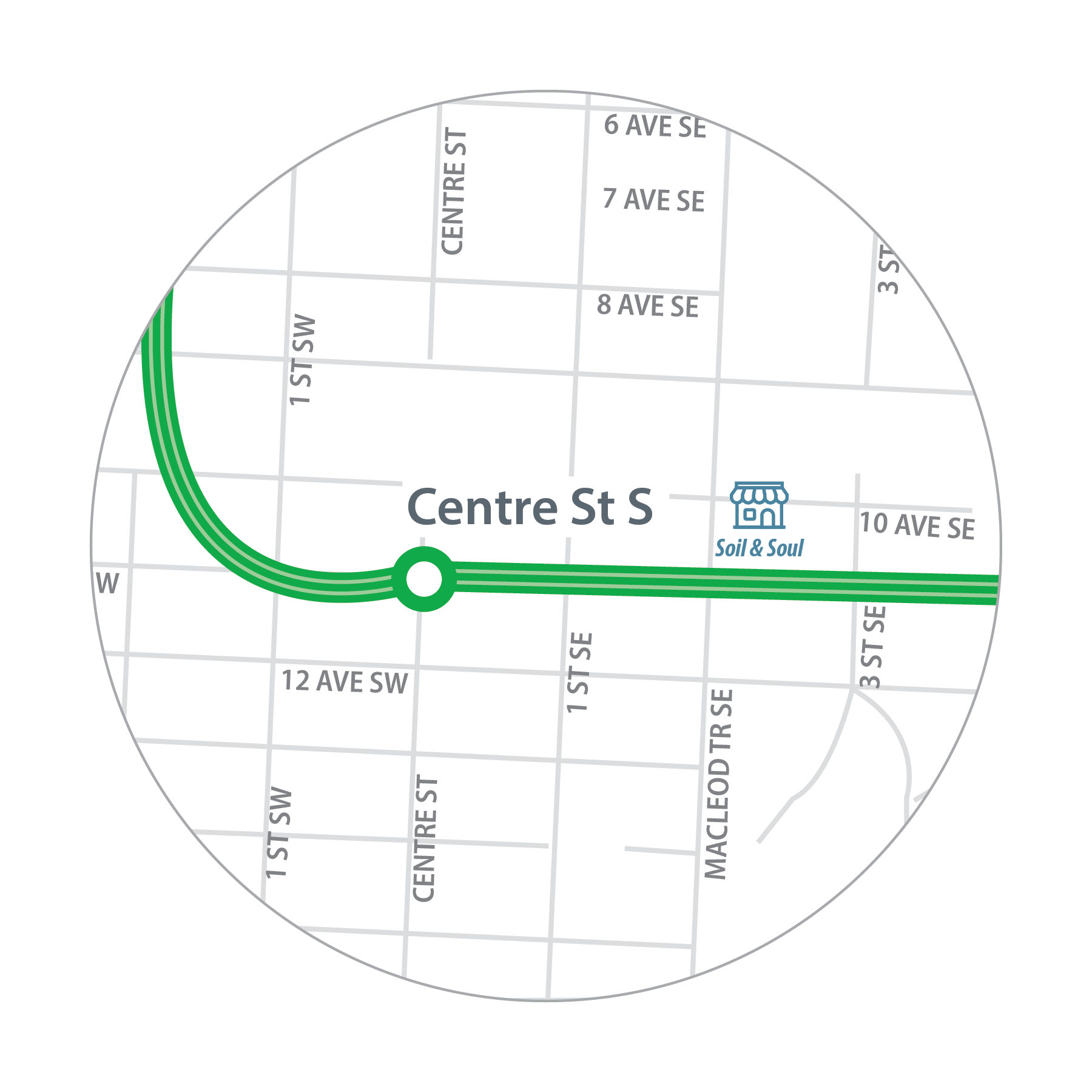 Map of Soil and Soul location in relation to Centre Street S. Station.