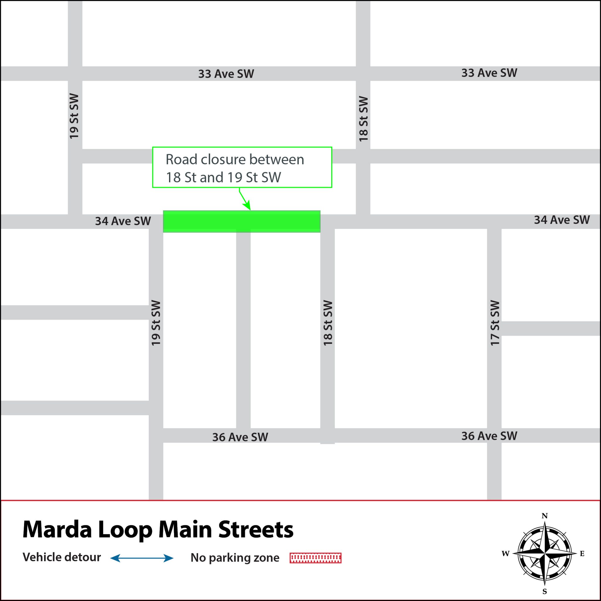 Private property roadway closure on 34 Avenue between 18 Street and 19 Street 