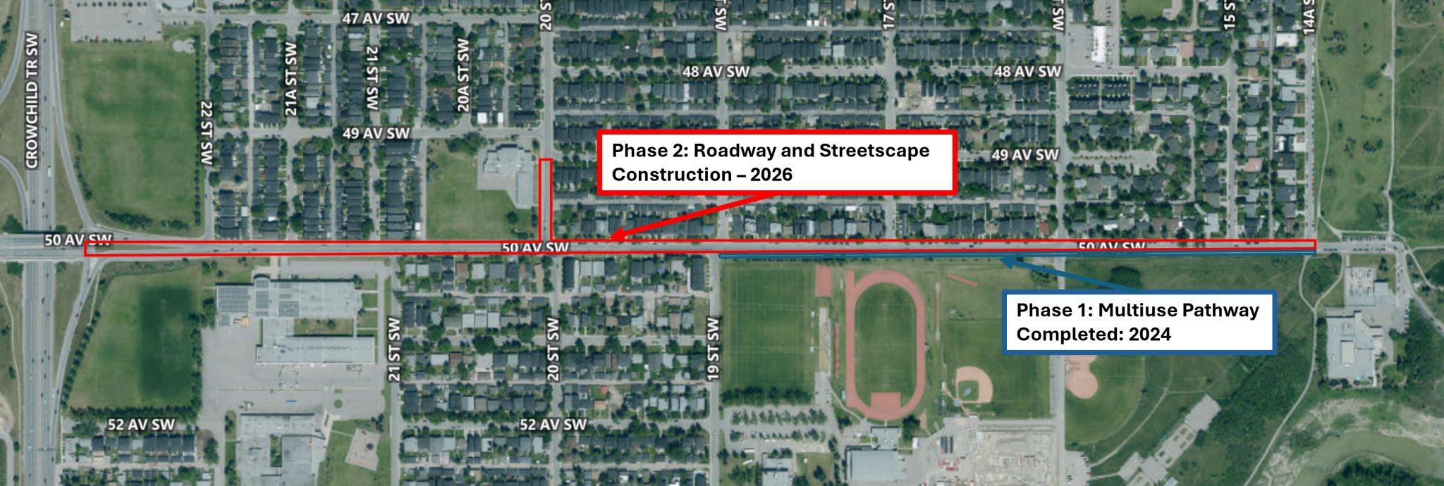 50 Avenue SW construction phases area map