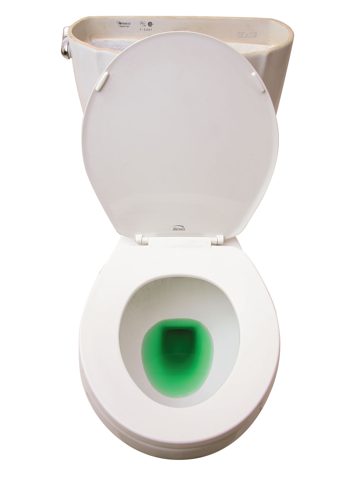 Toilet with food colouring to check for leaks